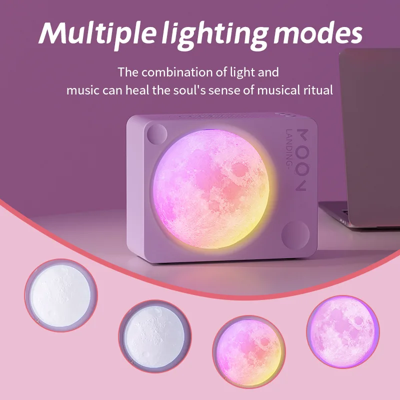 مكبر صوت بلوتوث صغير بإضاءة القمر محمول Hifi Sound Music Box ميكروفون كاريوكي لاسلكي مع ضوء محيط ملون أفضل Gif