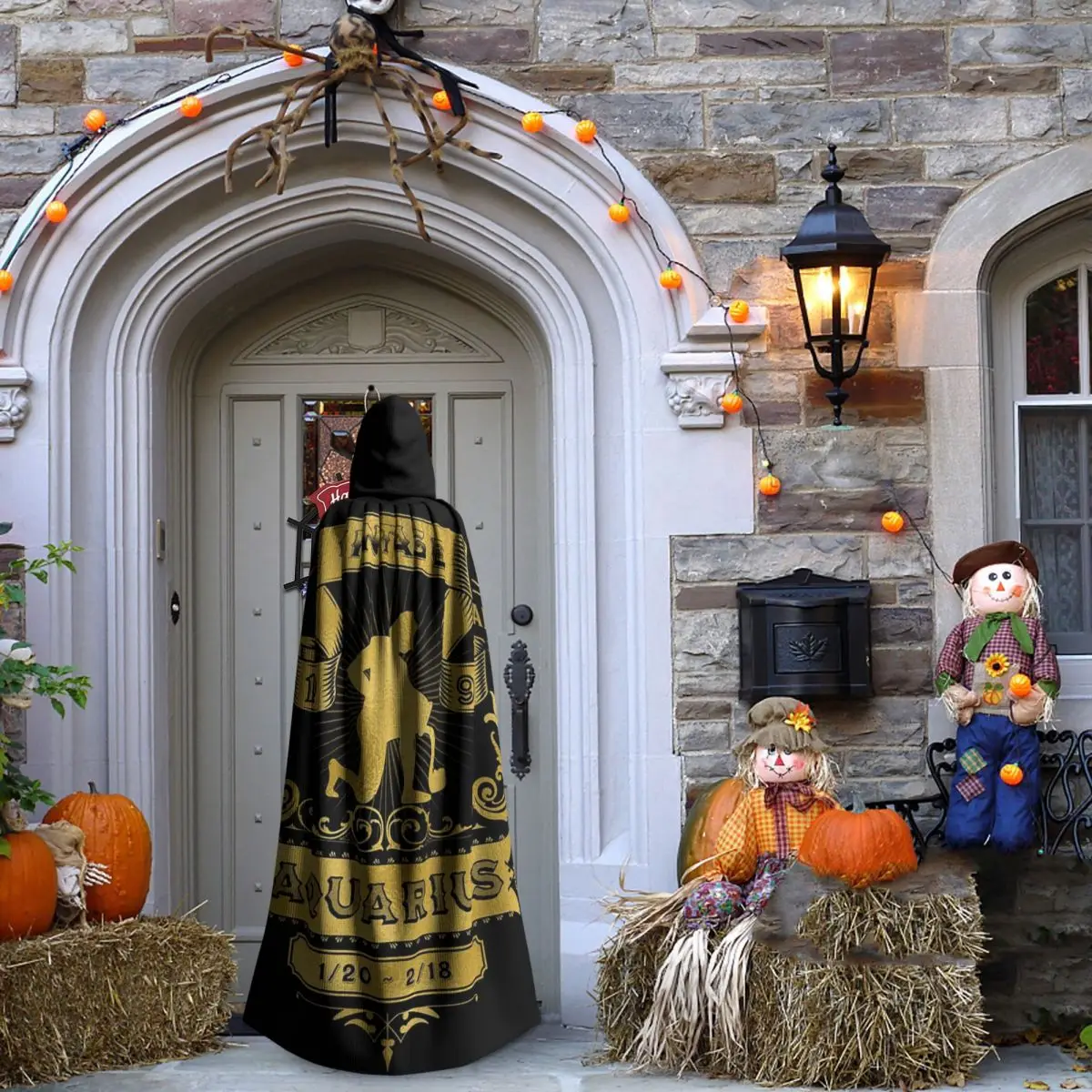 علامة زودياك الدلو الذهبي 1996 عباءة طويلة مقنعين الساحرة القرون الوسطى زي تأثيري كيب هالوين معطف الكبار للجنسين #4