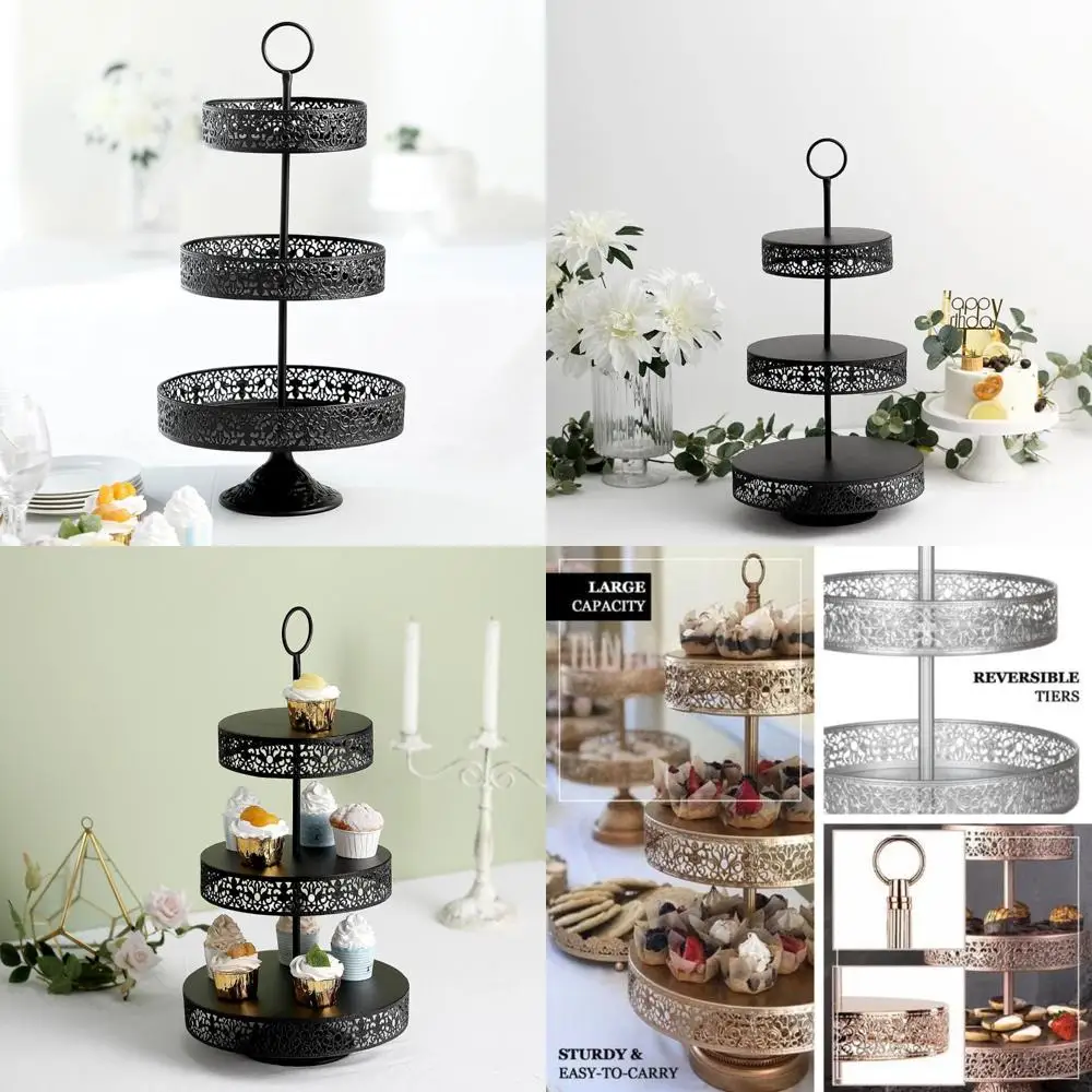 

Двусторонняя 3-х уровневая черная металлическая подставка для кексов для дисплеев десертов