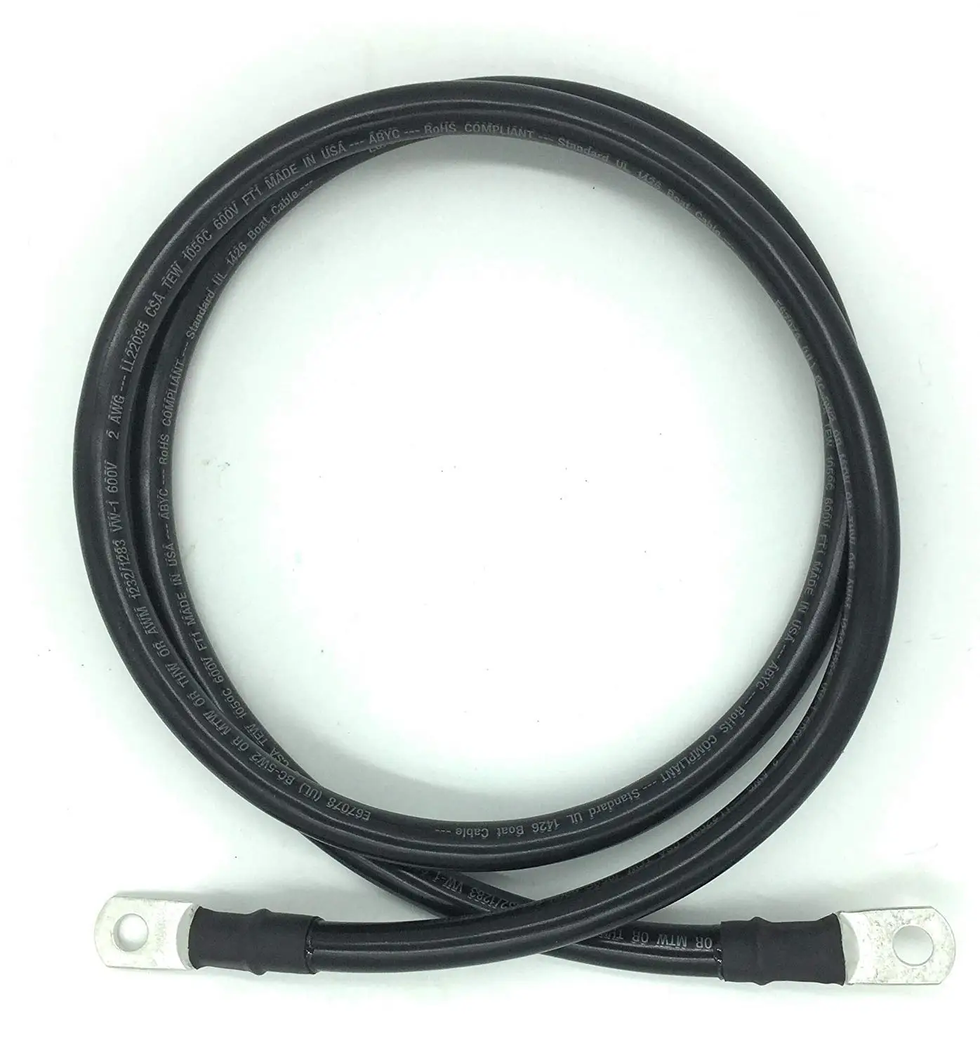 Marine Battery Cable 2 AWG with Tinned Lugs, 3ft Single Black for Boat RV Solar