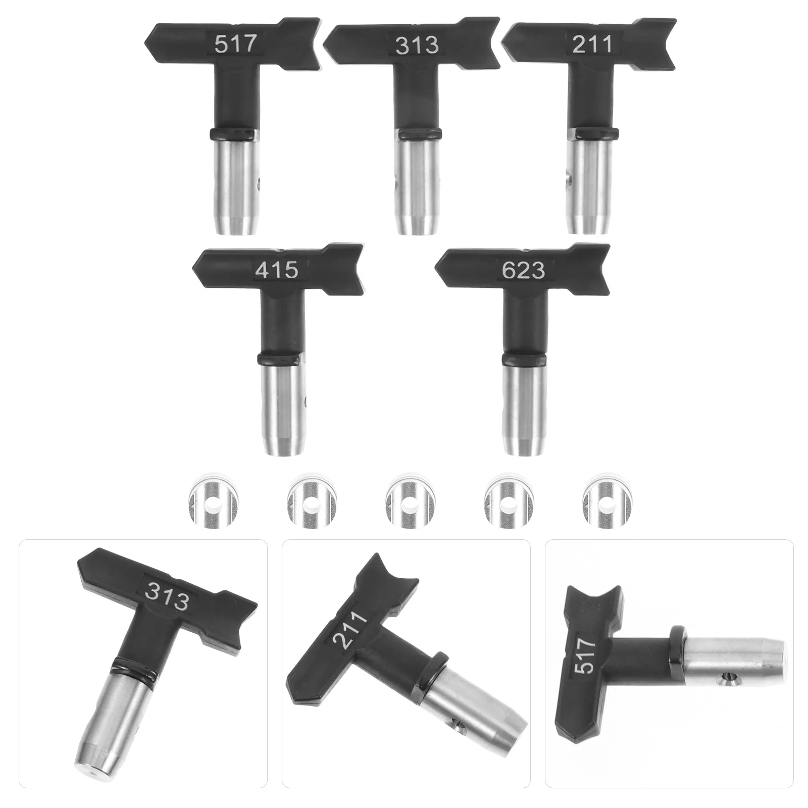 

5 Pcs High Pressure Airless Sprayer Nozzle Tips Black 211 313 415 517 623 Set Paint Attachments Parts Accessories