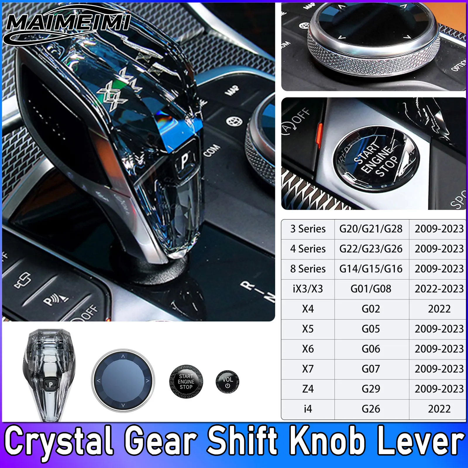 4-teiliges Set Kristall-Schalthebel für BMW G20 G21 IX3 G08 X3 G01 X6 G06 X7 G07 X5 G05 Automatik-Kristallschaltknauf – Detail 2