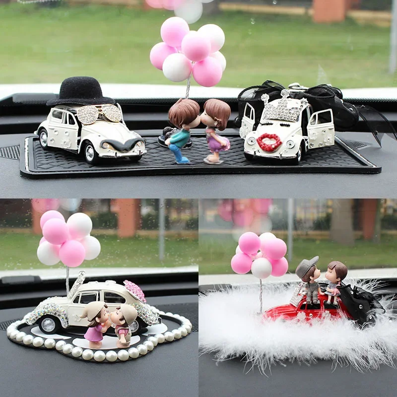 Car Interior Decoration Cartoon Wedding Car Couples Action Figure Figurines Balloon Ornament Auto Accessories for Girls Gifts
