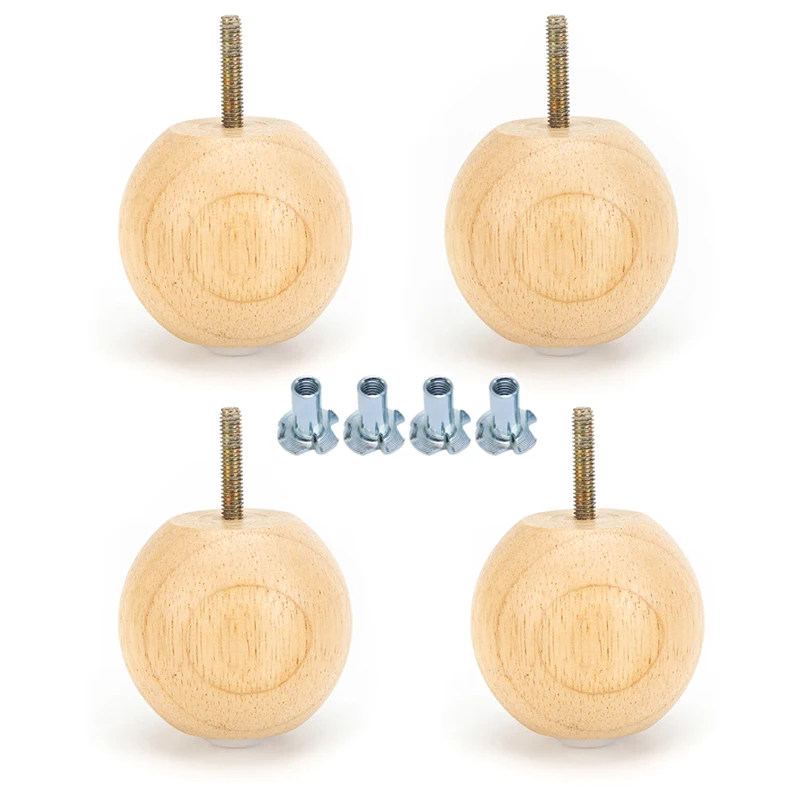 

Wood Sofa Replacment Parts Natural Wood 58mm Funiture Legs Round Ball Shape Big Sofa Bun Feet Cabinet Legs Set of 4