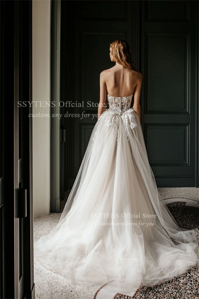 Ssytens boho 3d flor uma linha vestidos de casamento mulher querida personalizado formal nupcial crescido apliques sob medida rode de morrie