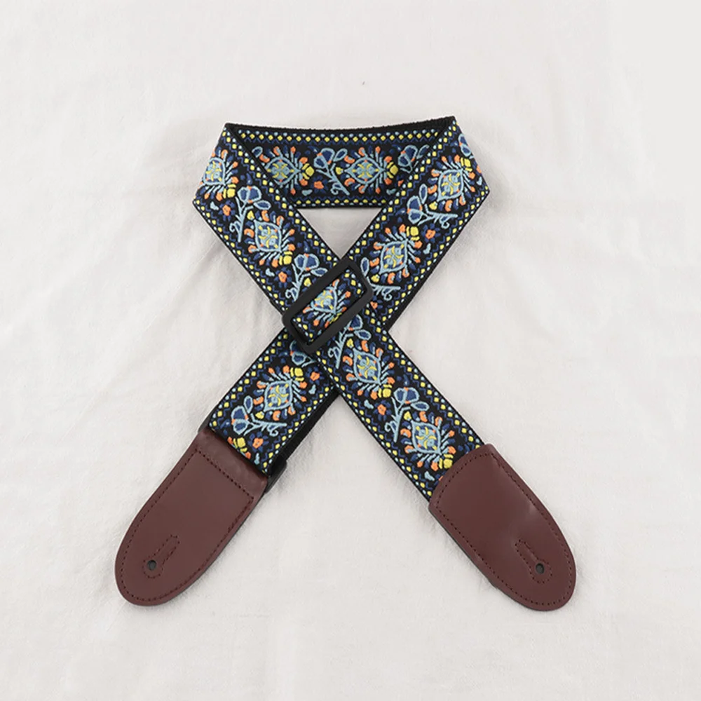 

Guitar Strap Embroidered Belt Adjustable Jacquard Band Cotton Leather End For Bass Acoustic Electric Guitar Ukulele Instruments