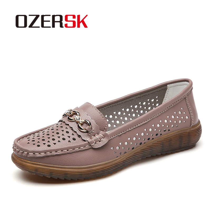 

OZERSK 2025 модные женские лоферы с круглым носком из коровьей кожи с металлической пряжкой, удобная прогулочная обувь с дышащей подкладкой