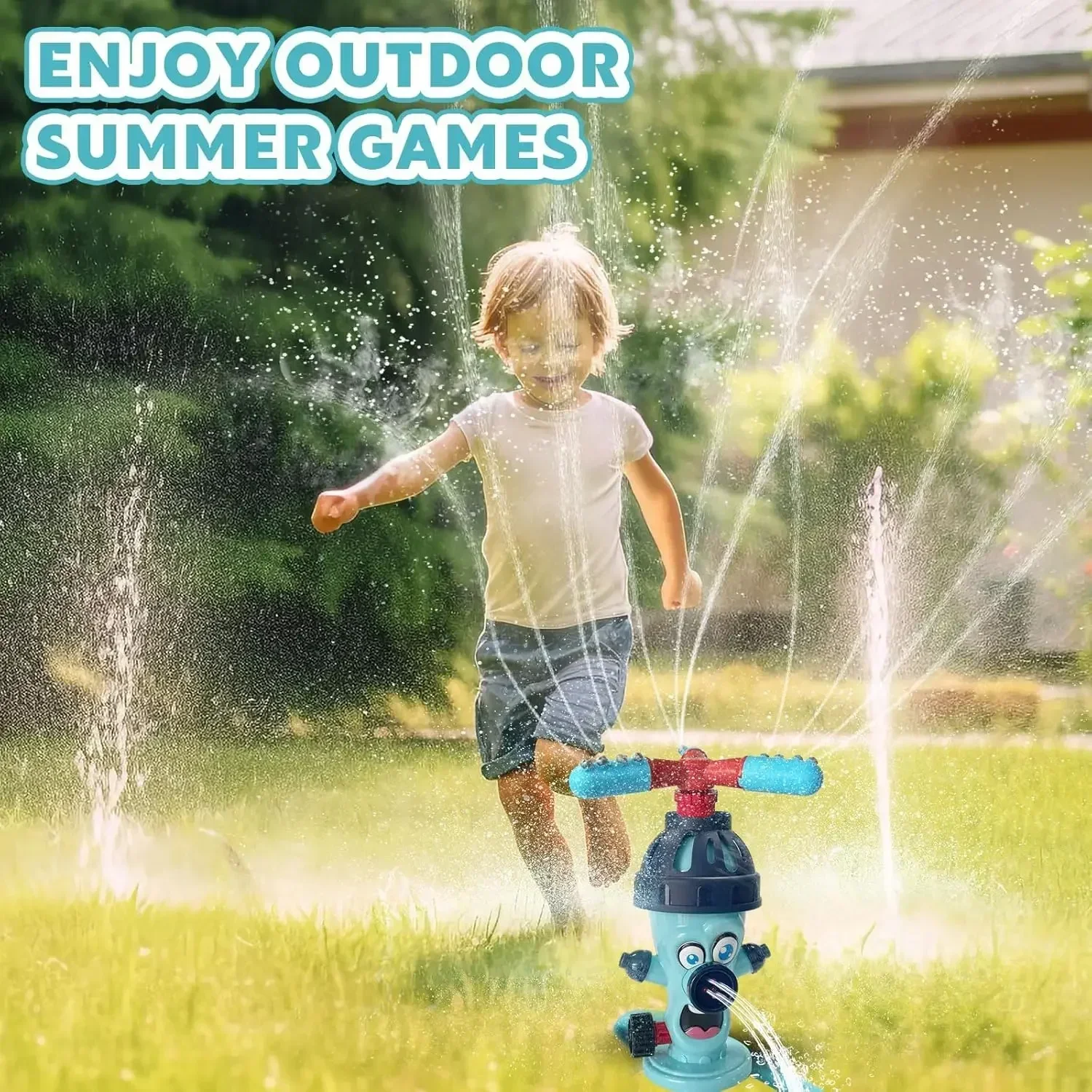 2 in 1 Water Spray Sprinkler T Ball Set Baseball Pitching Machine Hydrant Water Spray Toy with 2 Sprinkler Heads 4 Balls for Kid
