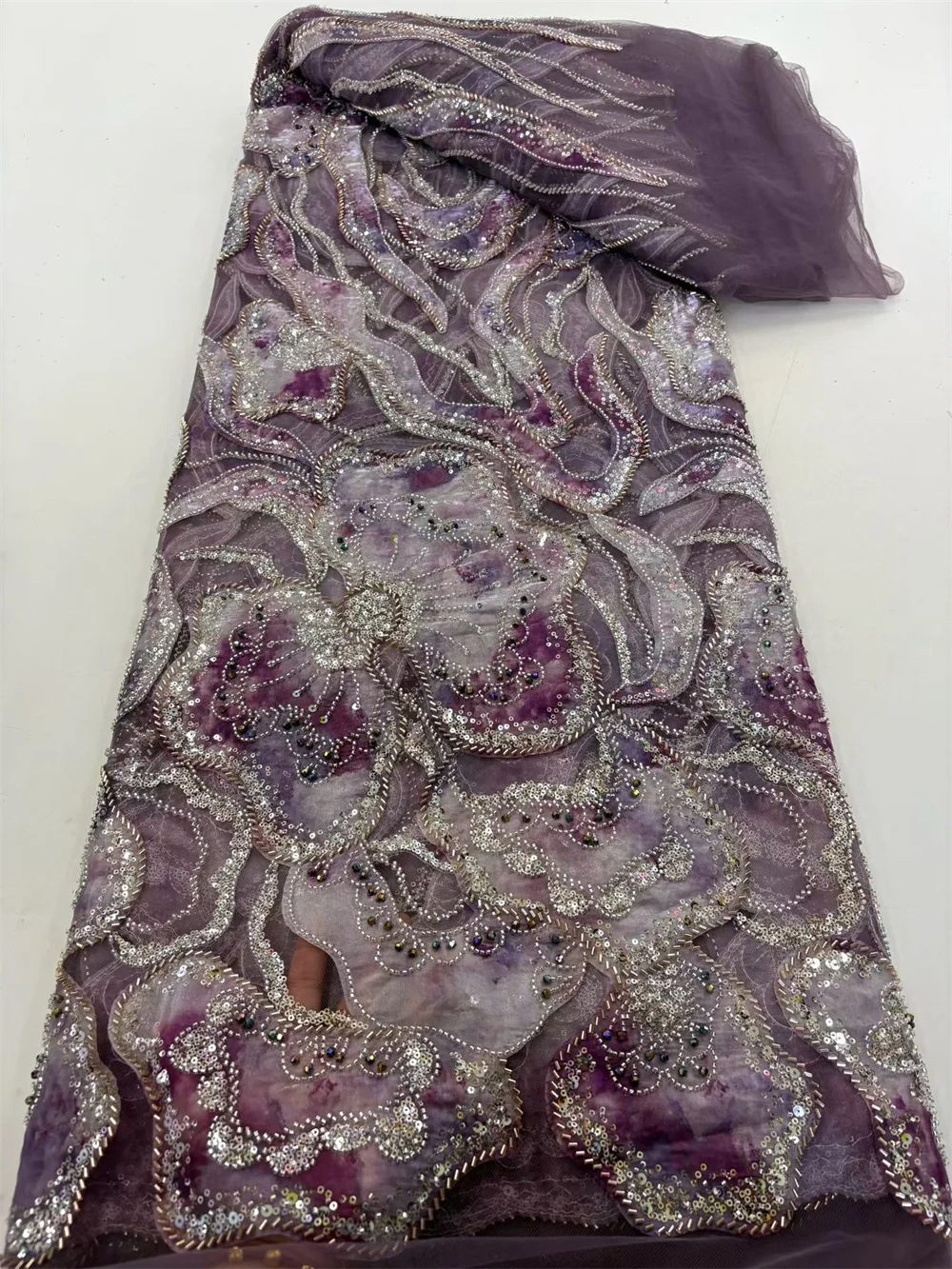 2025 African Sequins Net Lace Fabric 5 Yards High-Quality Nigerian French Mesh Tulle Lace For Luxury Wedding Party Dress H77-1