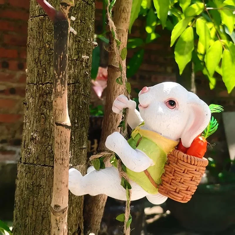 

Little Bunny Climbing Ornament Garden Tree Pendant Cute Rabbit Carrying Radish Artifact Sculpture Outdoor Balcony Garden Decor