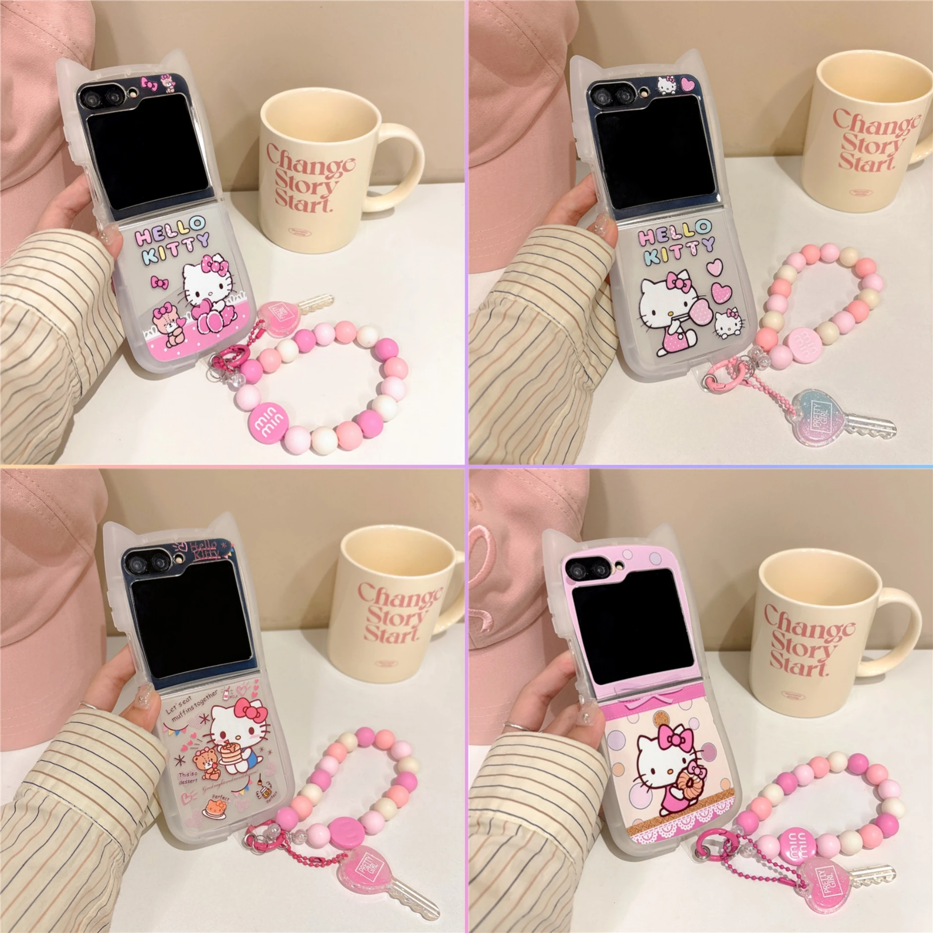 

Sanrio Phone stand Case Hello Kitty Samsung Galaxy For Z Flip 3 4,Z Flip 5,Cute Hard Anti-drop Back Cover Funda Z Flip 6 Cartoon