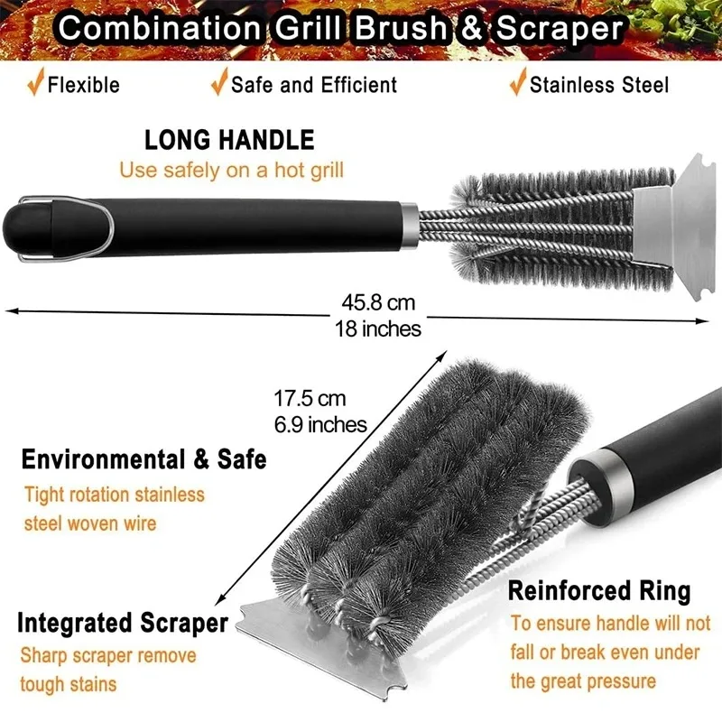 BBQ grill cleaning brush steel wire brush for cleaning BBQ grill and BBQ stove steel brush specialized cleaning tool for BBQ - view 3