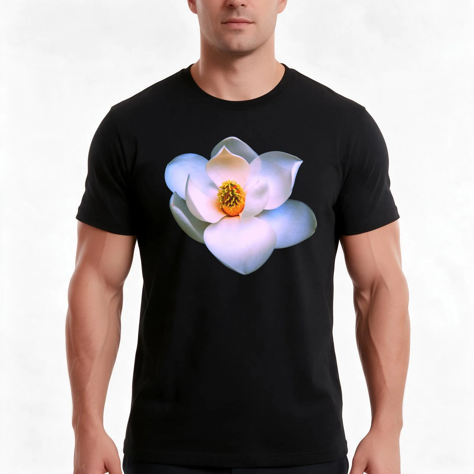 Pink and Blue Magnolia T-Shirt, Summer Casual Cotton Tee, Oversized Streetwear Tops, Vintage Graphic Print, Unisex Men Women