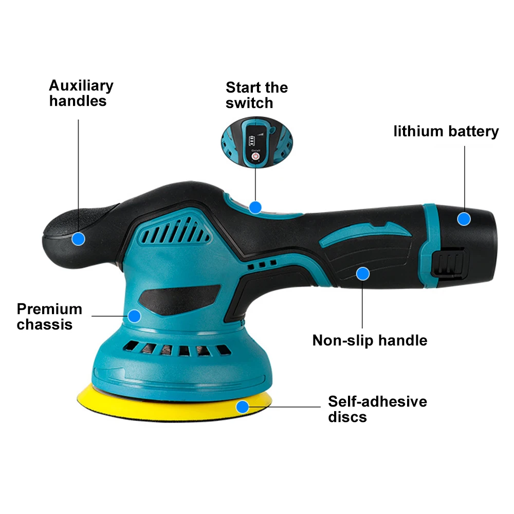 Car Polishing Machine 12V Cordless Polisher 8 Gears 125mm Dia Grind Automotive Electric Waxing Repairing Wireless Sander Polish