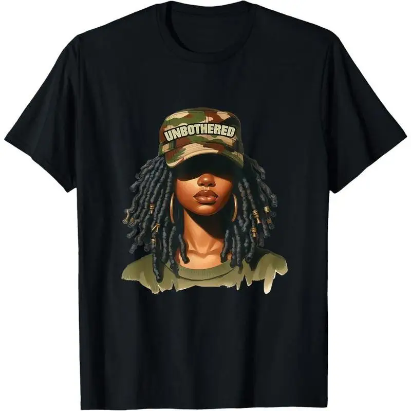 

Unbothered Black Girl Magic T-Shirt for Women | Afrocentric Dreadlocks Graphic Tee | Urban Streetwear Style | Confident Queen