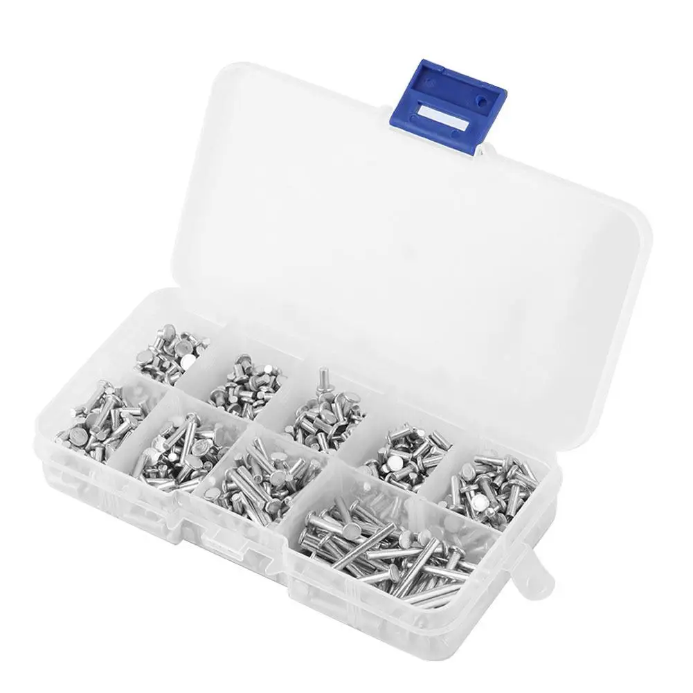 450pcs M2.5 Flat Head Aluminum Solid Rivets Countersunk Rivets 3mm to 20mm Length for DIY Projects and Repair