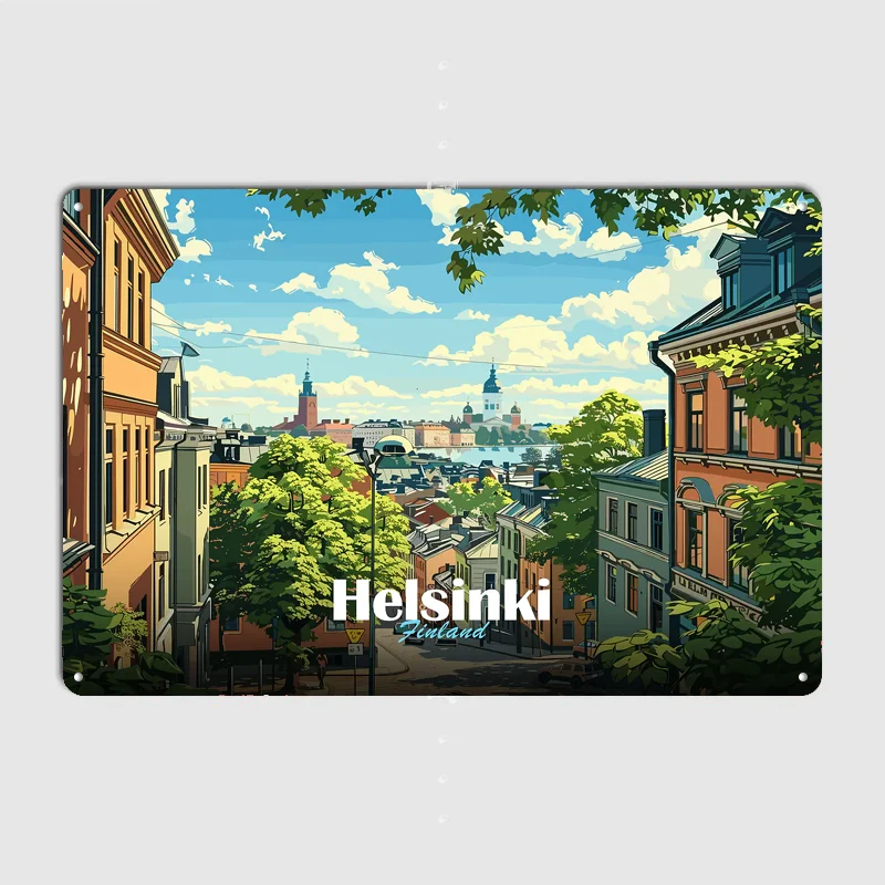 Helsinki Cityscape Scenery Travel Poster Metal Tin Sign Indoor Outdoor Home Decor Bar Custom Posters Wall Room Decorations