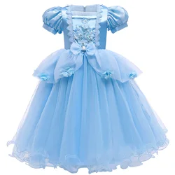2 Color Long Style Girls Dress Summer New Lace Embroidery Bow Princess Dress For 3-10 Years Girls Party Evening Gown