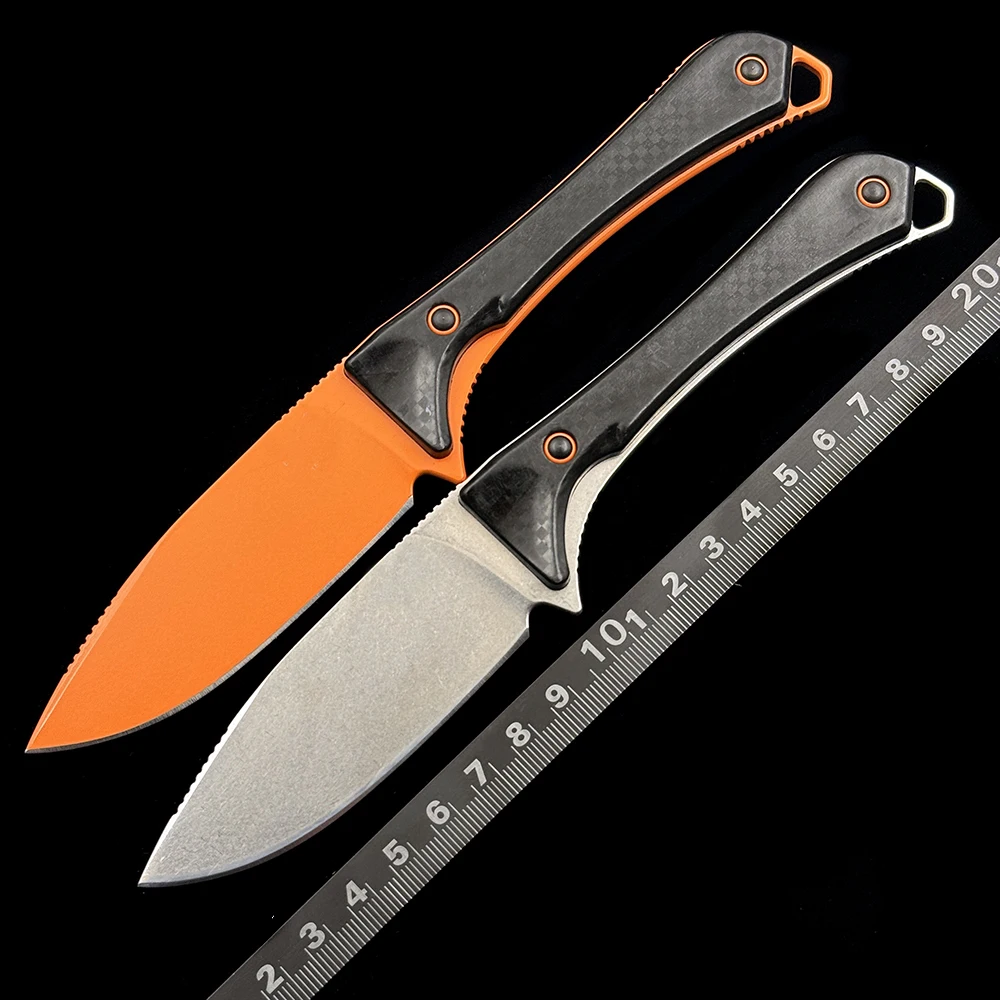 

BM 15201OR Altitude Fixed Blade Knife CPM-S90V Orange DLC Drop Point, Carbon Fiber Handle Outdoor Camping Hunting 15201