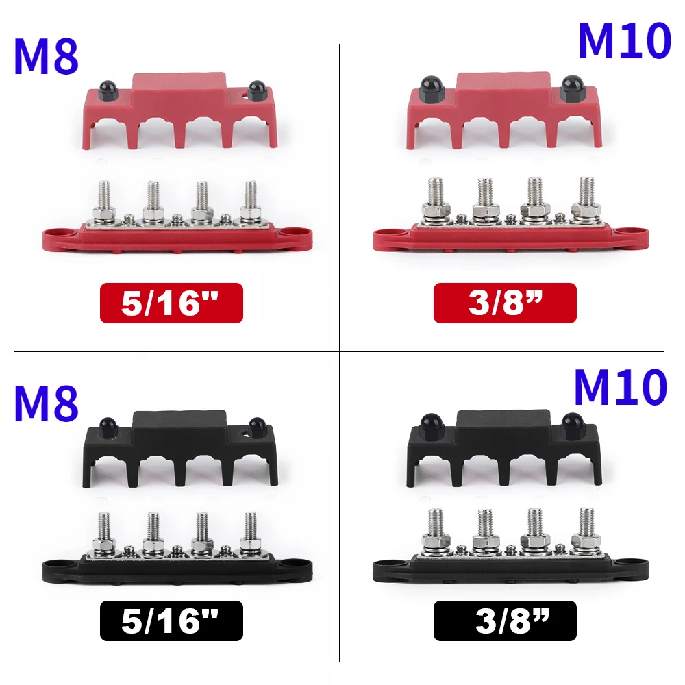 Power Distribution terminal block 250A Terminals Bus Bar 12v M6 M8 Battery Positive Negative Busbar Stud for Camper RV Boat