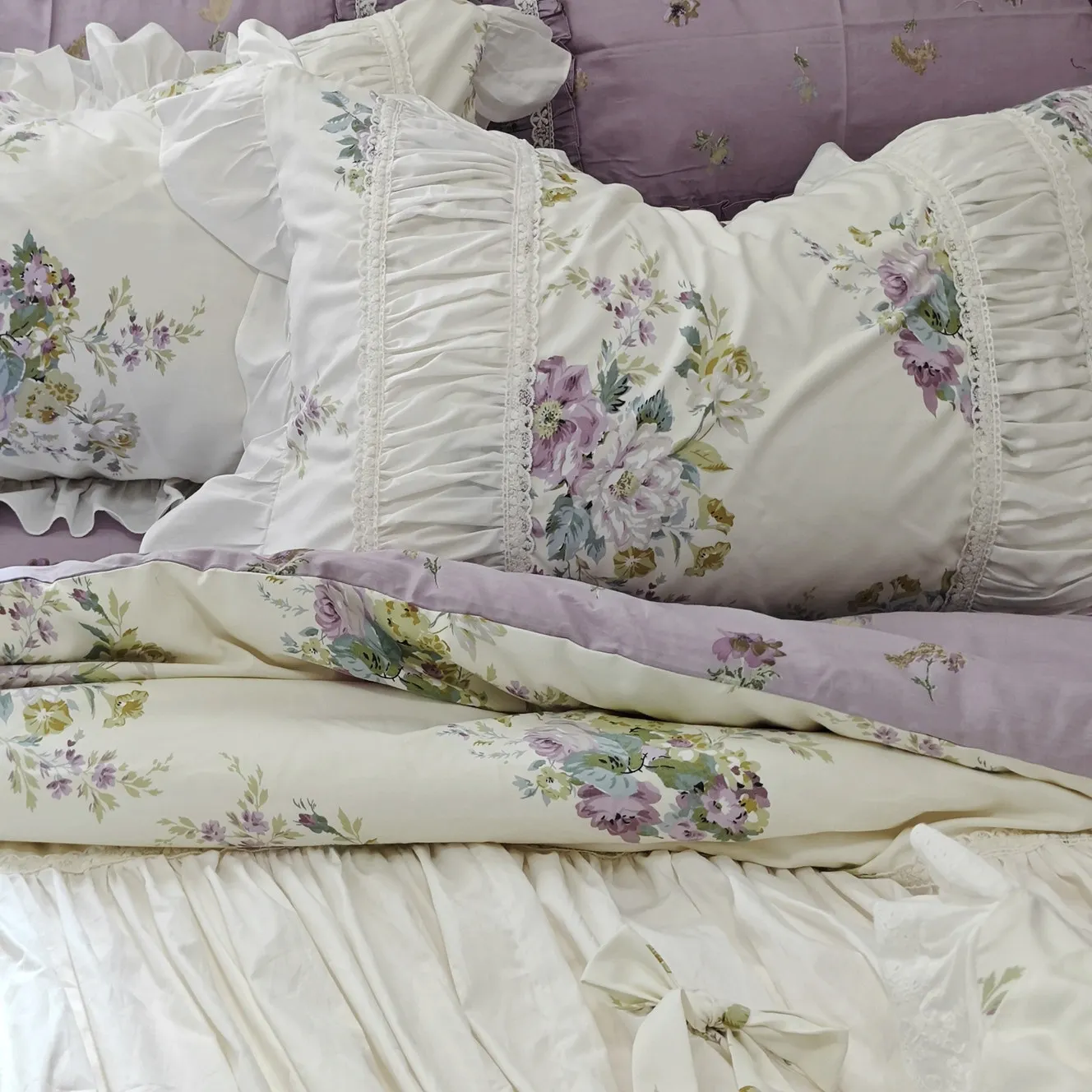 Korean Version of Small Fresh Floral Pastoral Ruffle Edge Cotton Thickened Single Pillowcase 100% Cotton Multi-color
