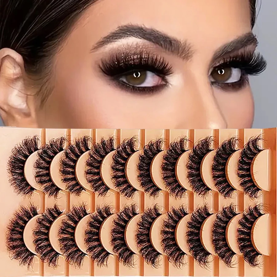 10 أزواج من الرموش المخططة اللافتة للنظر، رموش صناعية صناعية فائقة الرقة، رموش طويلة مجعدة وفوضوية ثلاثية الأبعاد