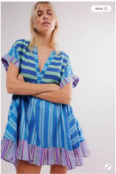 Dourbesty-Vestido camisero de protección solar para mujer, minivestido holgado de Color liso con cuello en V, estilo callejero y Club, primavera y verano