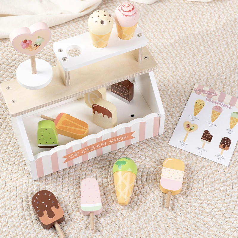ألعاب آيس كريم خشبية ألعاب طعام ملحقات المطبخ مع لعب الأدوار للأطفال والبنات والأولاد