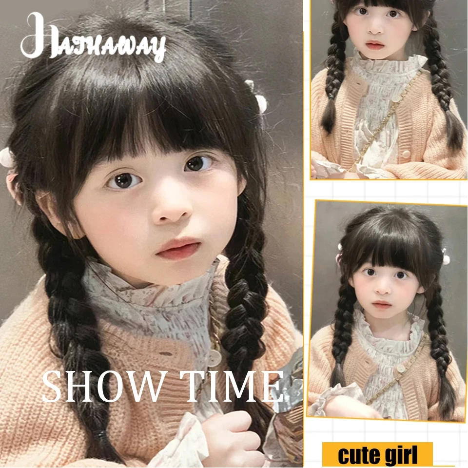 16 Inch Braided Hair Children's Long Straight Hair Synthetic Sweet And Lovely Fluffy Ponytails A Pair Of Natural Boxing Braids