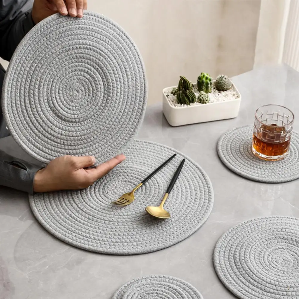 Cotton Table Mat Soft Cotton Woven Coaster Set Heat-resistant Water-absorbent Cup Mats Noise-reducing Cotton Yarn Placemat