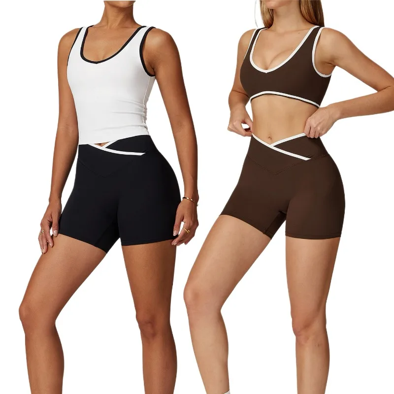 

Cross High Waist Sports Suit for Women, Contrasting Color, Backless, Tight Fitting, Nude Yoga Suit, Running Fitness Yoga Suit