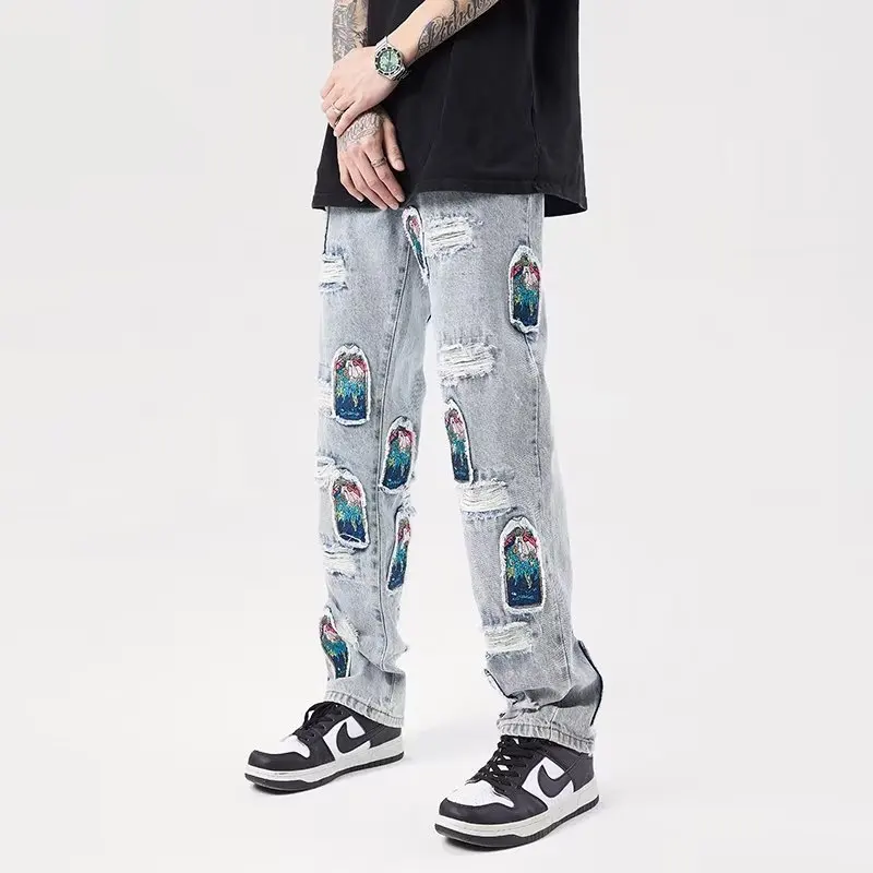 2026 Japanese Streetwear Embroidery Men Jeans Pants Cargo Vintage Harajuku Men's Denim Trousers