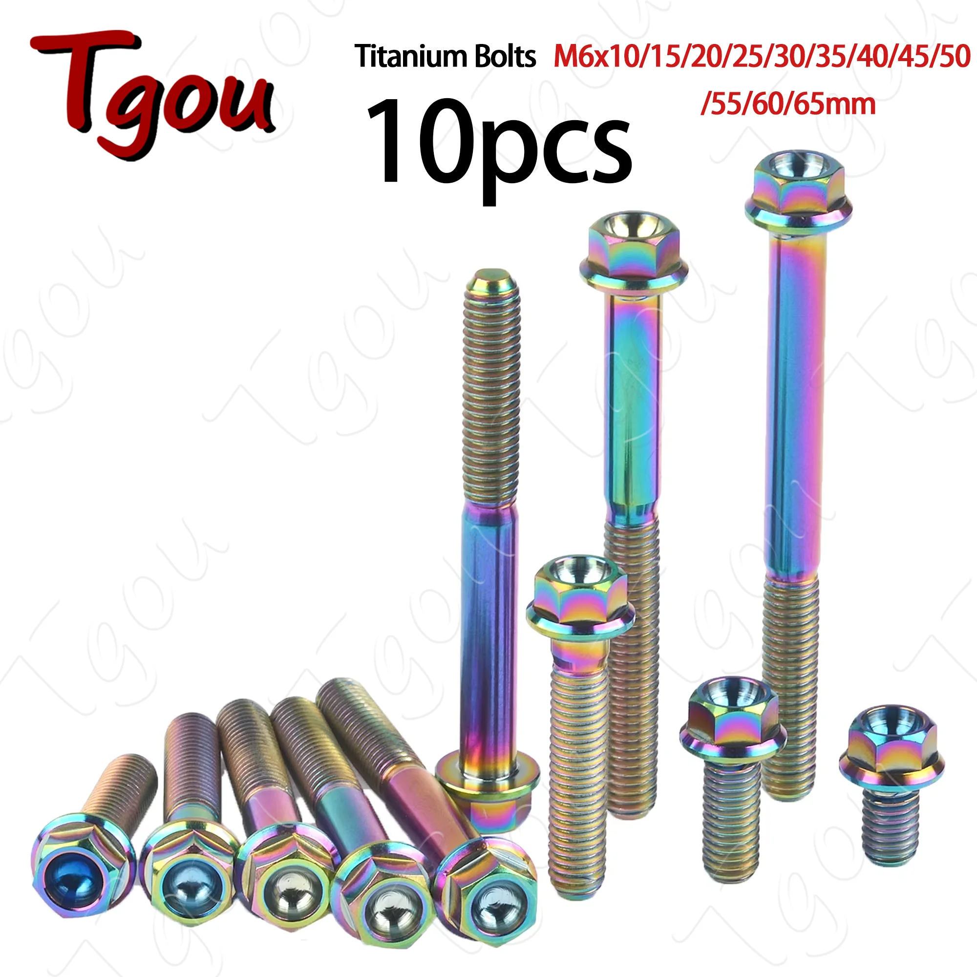 

Титановый болт Tgou M6x10 15 20 25 30 35 40 45 50 55 60 65 мм, фланцевые винты с шестигранной головкой для велосипеда, мотоцикла, 10 шт.