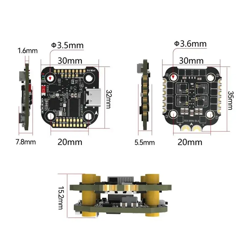 A49K-Drone Stack Kit Wireless Betaflight Configuration Black For Speedybee F405 Mini BLS 35A 20X20 Stack Board