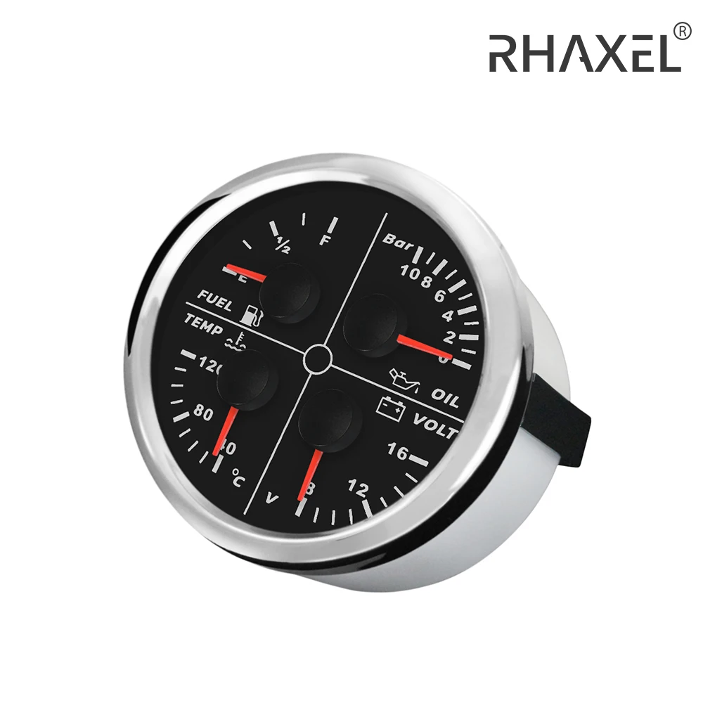 

RHAXEL 85 мм 4 в 1 Многофункциональный манометр давления масла 0-80 фунтов на квадратный дюйм уровень топлива 0-190 Ом 100-250 ℉ Вольтметр температуры воды 8-16 В для автомобиля