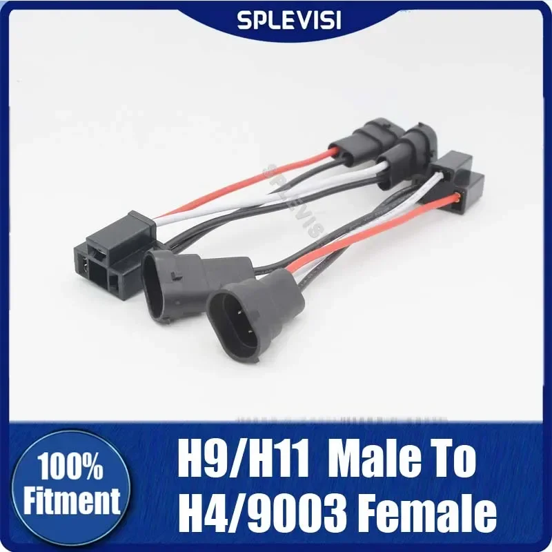 2Pcs Y-SplitterH4/9003 to H9/H11/H8 Conversion Wire Harness Adapters Male to Female Socket Connector Adapter Plug Play