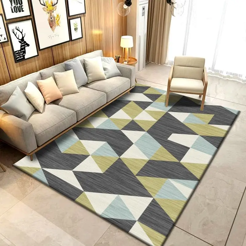 VIKAMA Modern Geometric Area Rug Gray Brown Block Pattern Non Slip Living Room Carpet Abstract Contemporary Floor Mat Bedroom