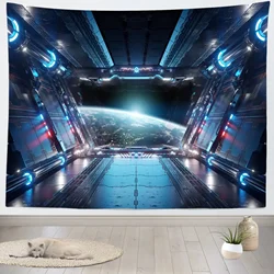 Futuristic Tapestry SciFi Corridor Space Ship Tapestry Space Station Tapestry Wall Hanging for Bedroom Living Room Dorm Decor
