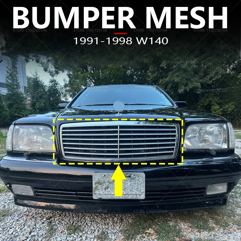 

for 1991-1998 W140 Mercedes Benz S-Class S280 S300 S320 S350 S500 S600 S63 Upper Bumper Hood Mesh Front Grill Grille 1408800583