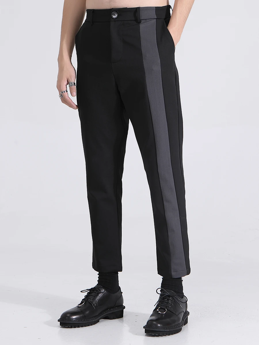 Pantalon slim imbibé conique pour hommes, pantalon épissé à 9 points, mode britannique, automne, abonnés aux documents, fjMale