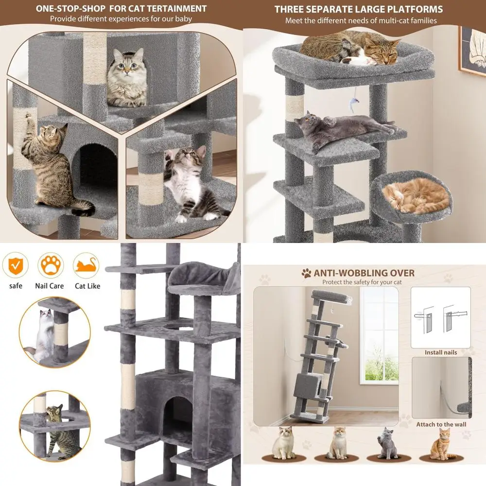 

Indoor Large Cat Tree Tower with Plush Perch and Sisal Scratching Posts