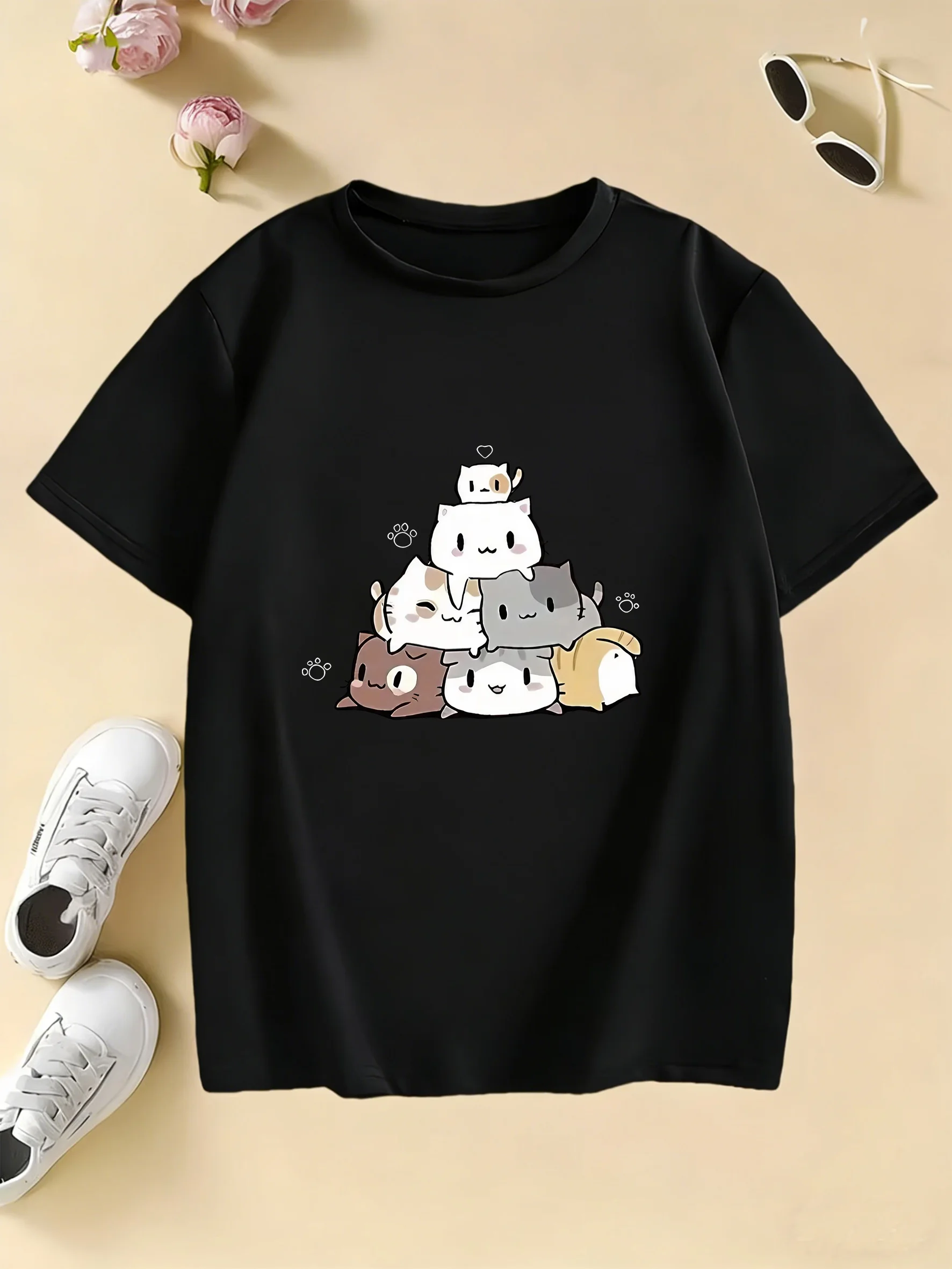 Summer Fashion Printed Kawaii Meme Cat Funny T Shirts Manga Kids Children's T-shirt Boys Girls Summer  Casual Top Tee Shirt