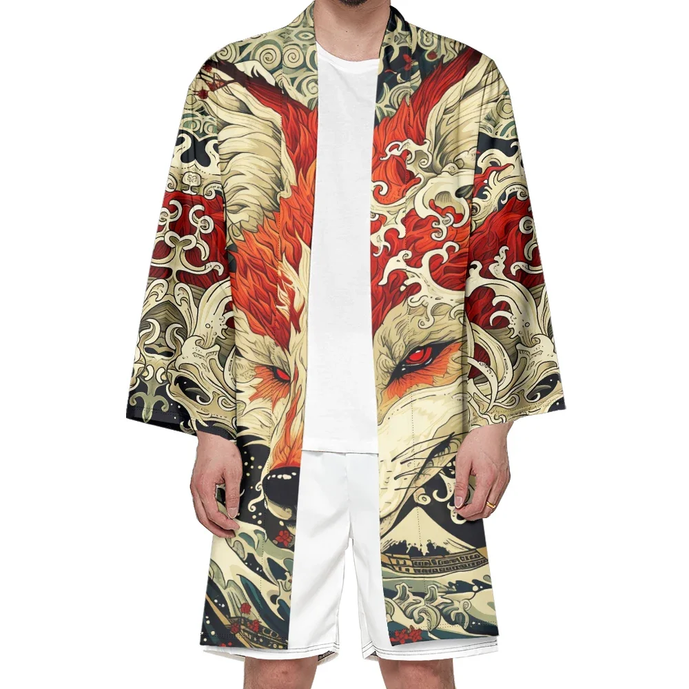 

Autumn Samurai Kimono Cosplay Japanese Fashion Long Kimono Unisex Haori Kimonos Retro Yukata Cardigan Fox Print Robe