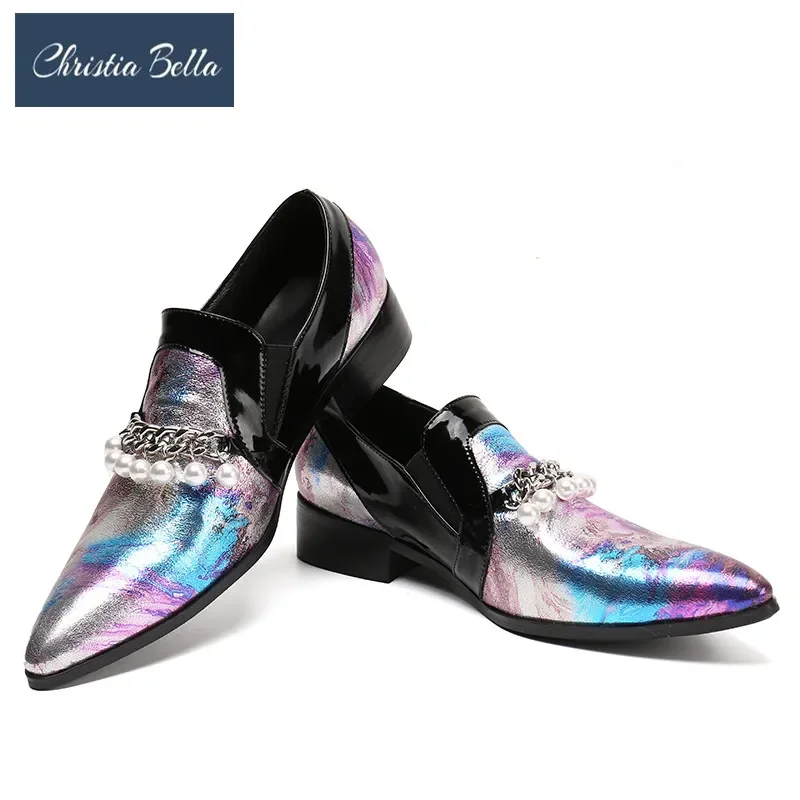 

Fashion Gradient Men Pointed Toe Shoes Wedding Party Evening Shoe Big Size Cow Leather Slip on Shoes Male Business Formal Shoes