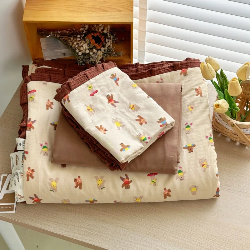 

Customizable Korean cotton double-layer yarn Xia Liang quilt four-piece set
