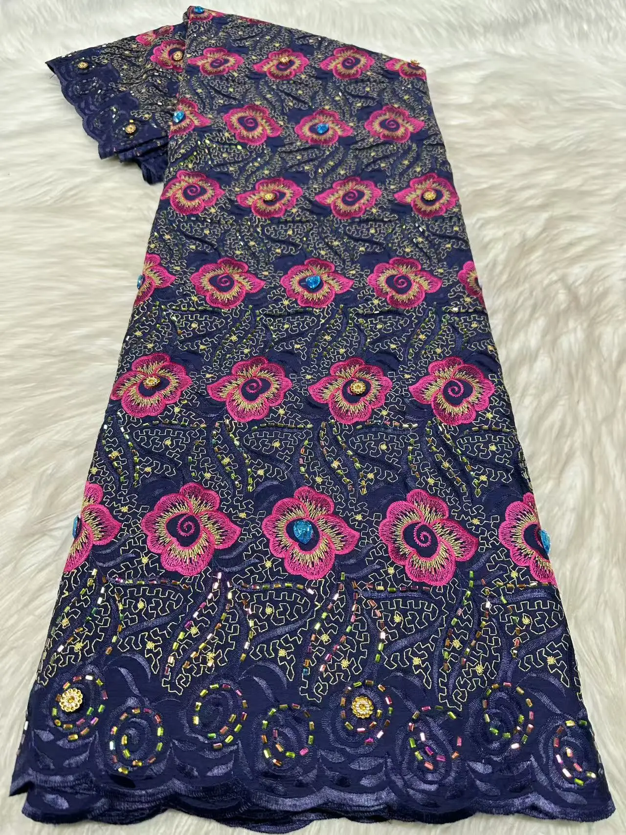 

2026 Luxury African Swiss Voile Lace Fabrics Embroidery African Lace Fabric Cotton Fabric Stones for Nigerian Party Dress M120-1