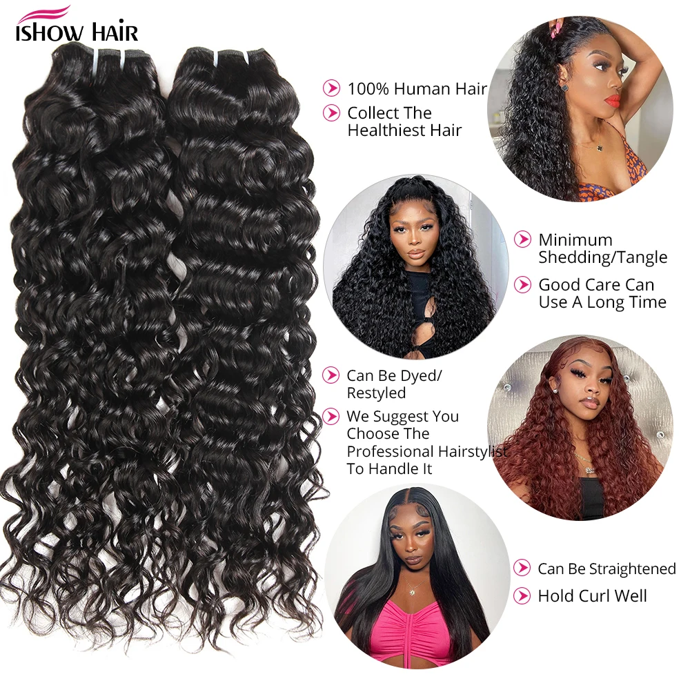 Ishow Water Wave Bundles Unprocessed Remy Human Hair Bundles 28 30 Inch Virgin Hair 3 4 Bundles Human Hair Extensions For Women view 2