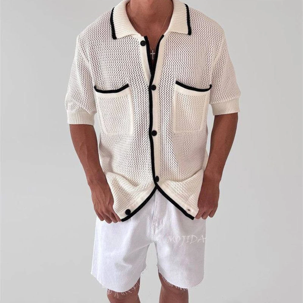 2026 Summer New Men's Color Block Short-Sleeve Shirt American Retro Fashion Trendy Street Casual Loose Breathable Men's Top