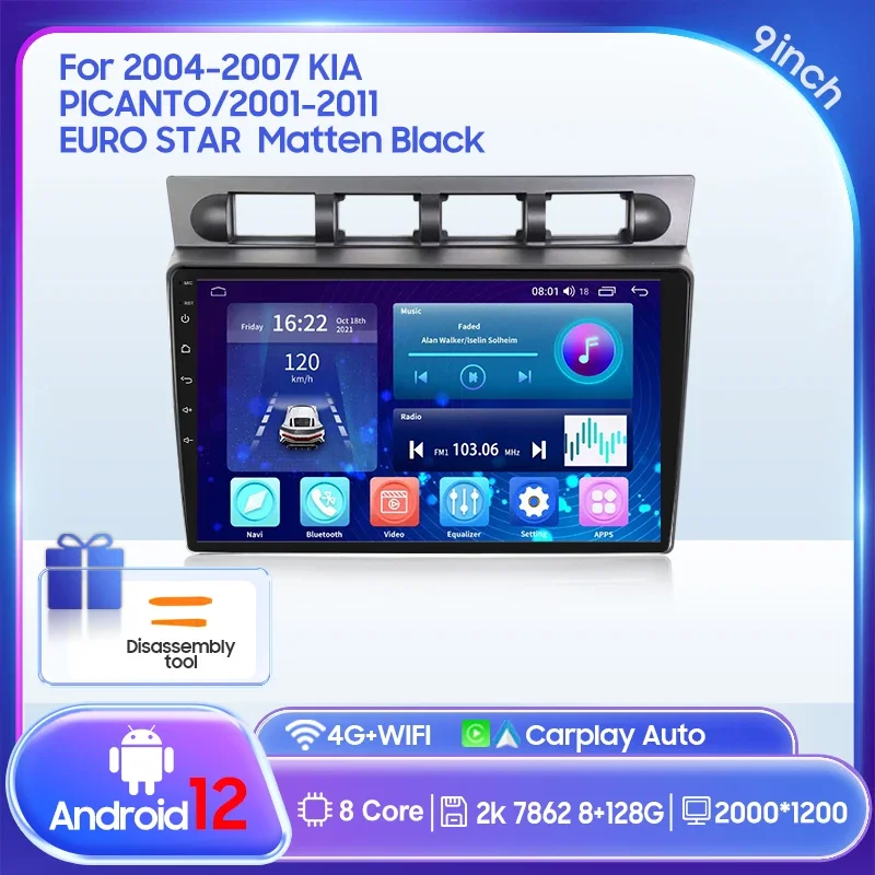 Auto Multimedia Speler Voor Kia Picanto SA Ochtend 2004-2007 2K QLED Android 13 Autoradio Video AI Voice CarPlay GPS Head Unit