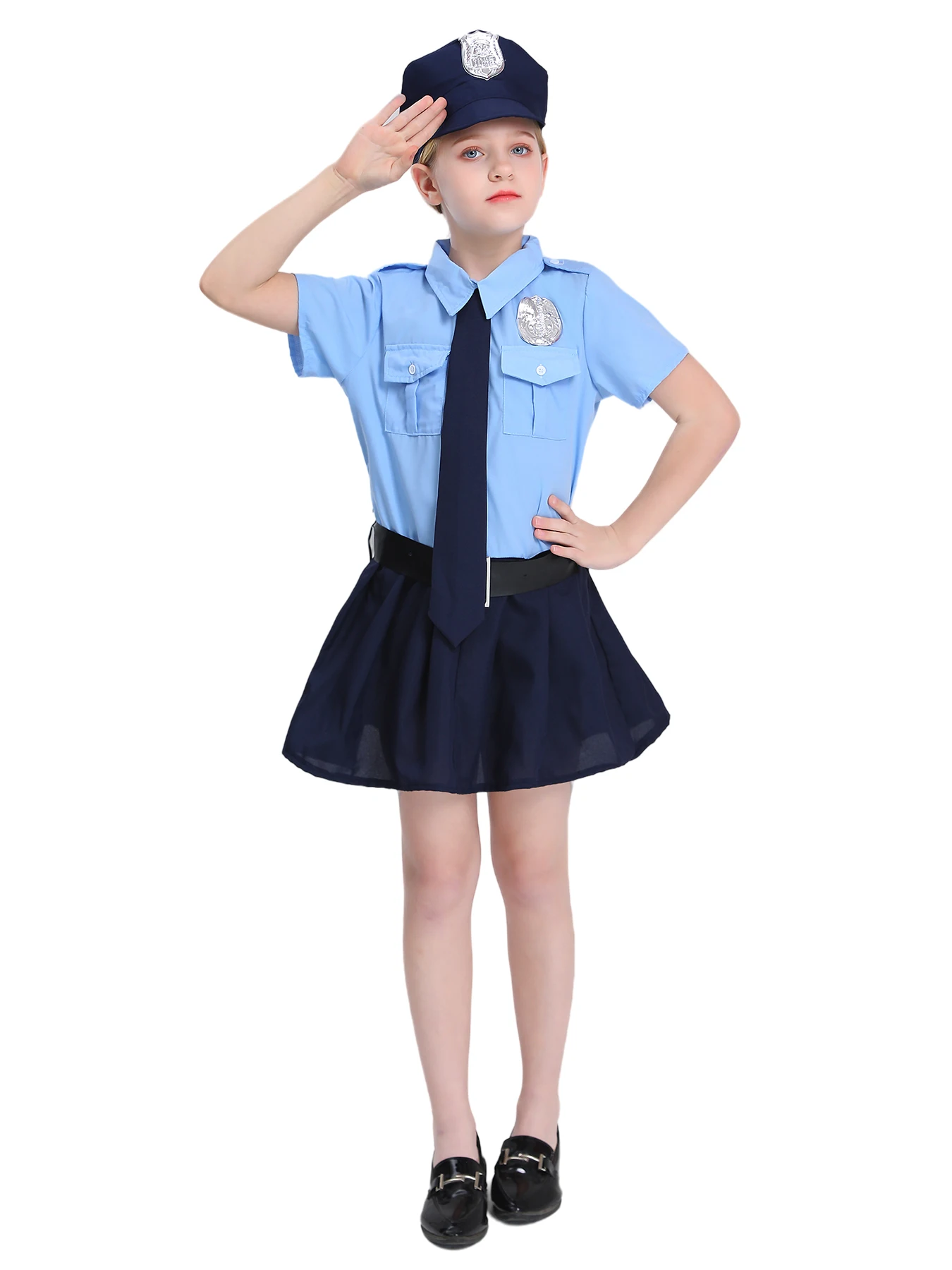 

Cute Girls Tiny Cop Police Officer Playtime Cosplay Uniform Fancy Dress Kids Career Day Halloween Carnival Party Costume